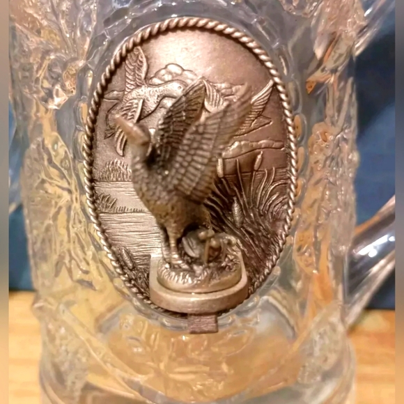 Glass beer steins pewter fisherman and sandhill crane from Fort retro barware - Picture 2 of 12